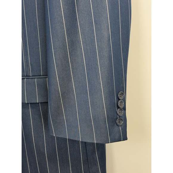 Caravelli 2 Pc Blue Pinstripe Mens 42R Blazer Suit Jacket & Vest Double Breasted - Picture 6 of 13